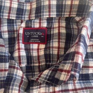 UNTUCKIT Shirt Mens Large Relaxed Blue Plaid Flanel Button Up Long Sleeve